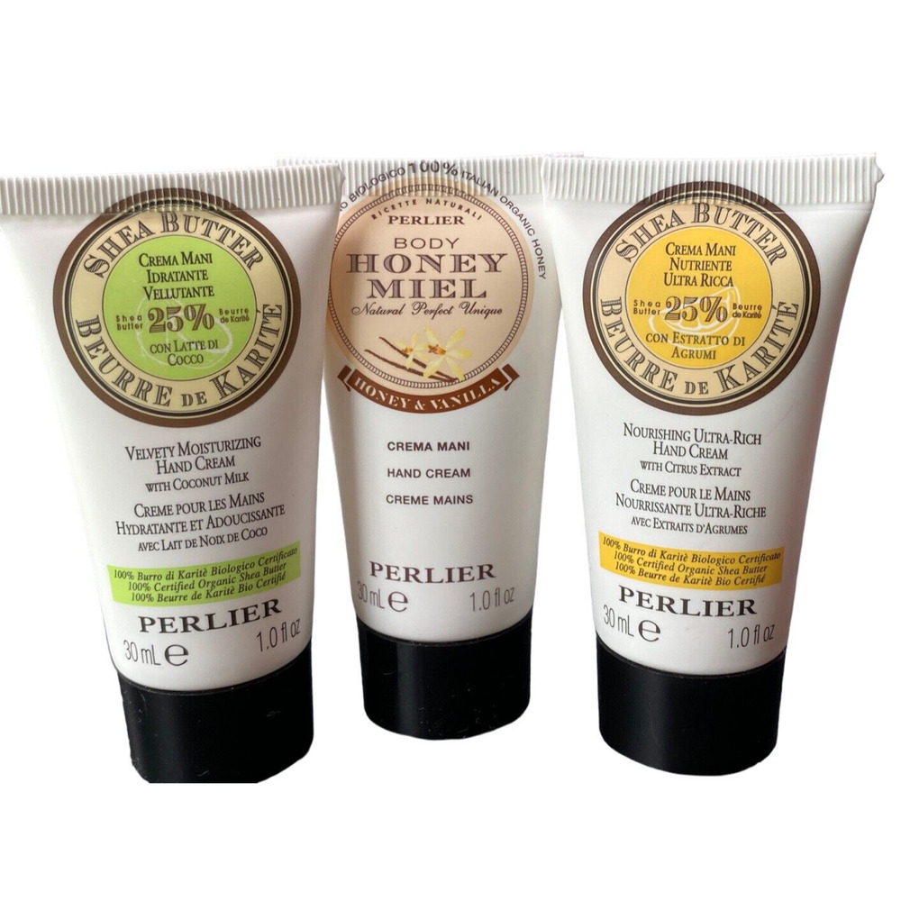 Perlier 3 Set Coconut Milk, Citrus, Honey & Vanilla Travel Hand Cream 1 oz NEW